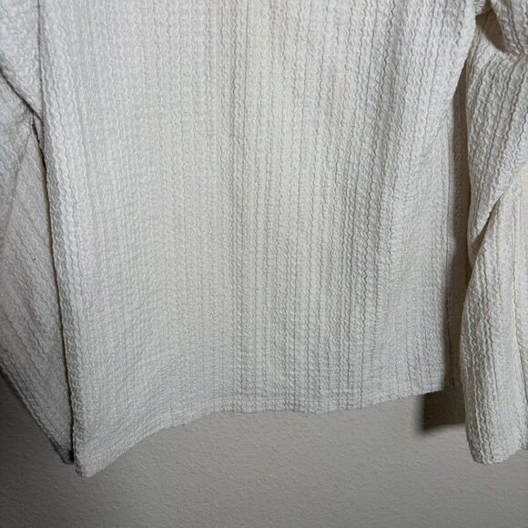 Loft T-Shirt Women's XS Beige Textured Puff Ruched Sleeve Casual Top Shirt - Picture 3 of 8